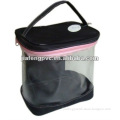 Cylinder shape Transparent PVC skin care products packing bag with zipper and black top